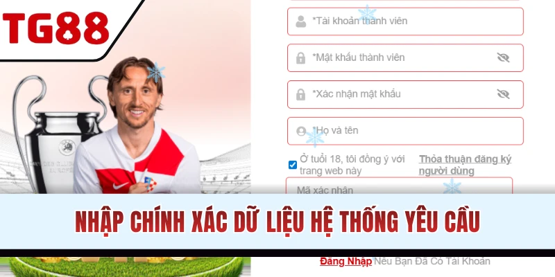 Điền chính xác dữ liệu mở tài khoản mới
